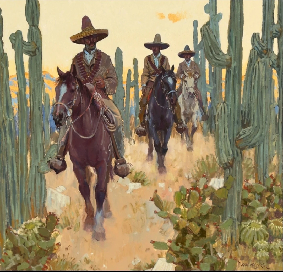 Painting of Cowboys on Horses in Desert - photo 3
