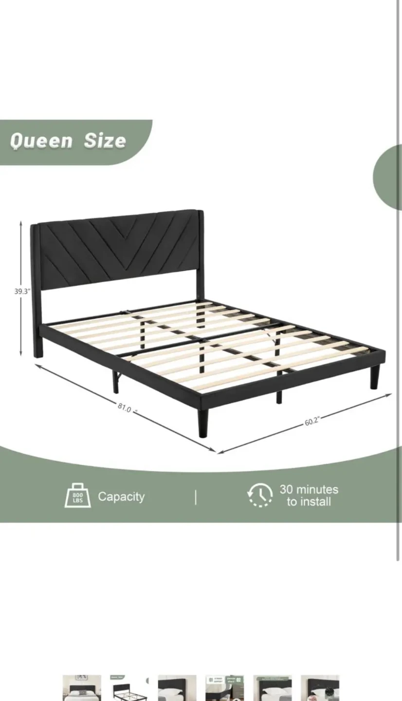 Queen Size Platform Bed Frame Black - photo 3