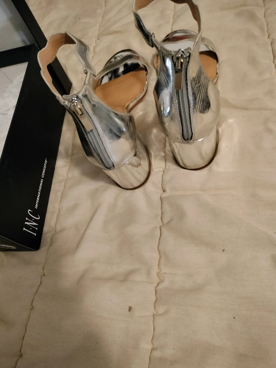 INC International Concepts Silver Strappy Heels Size 7 - photo 3