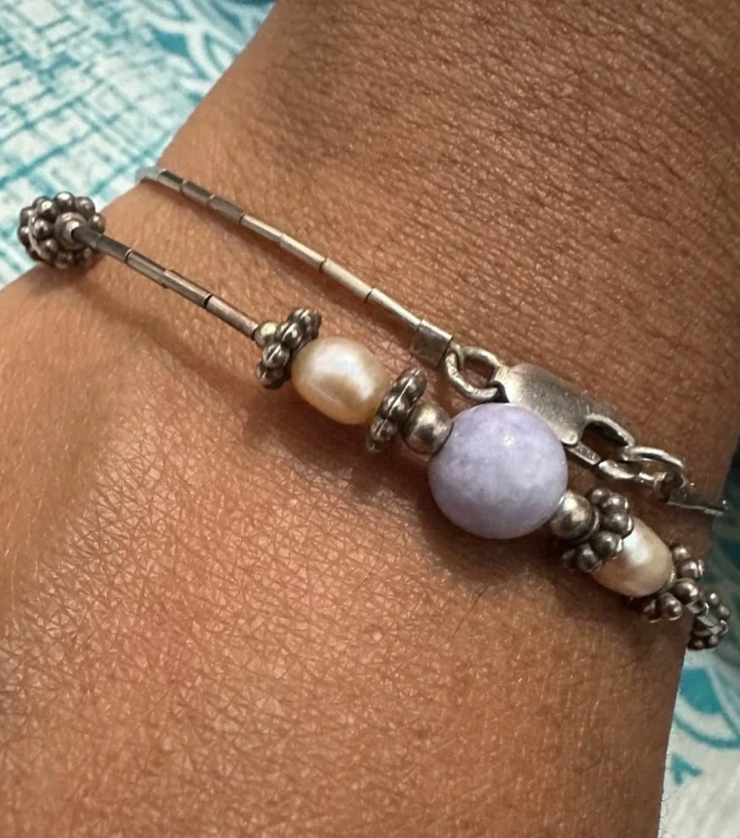 925 solid silver pearl bracelet ( vintage style) - photo 2