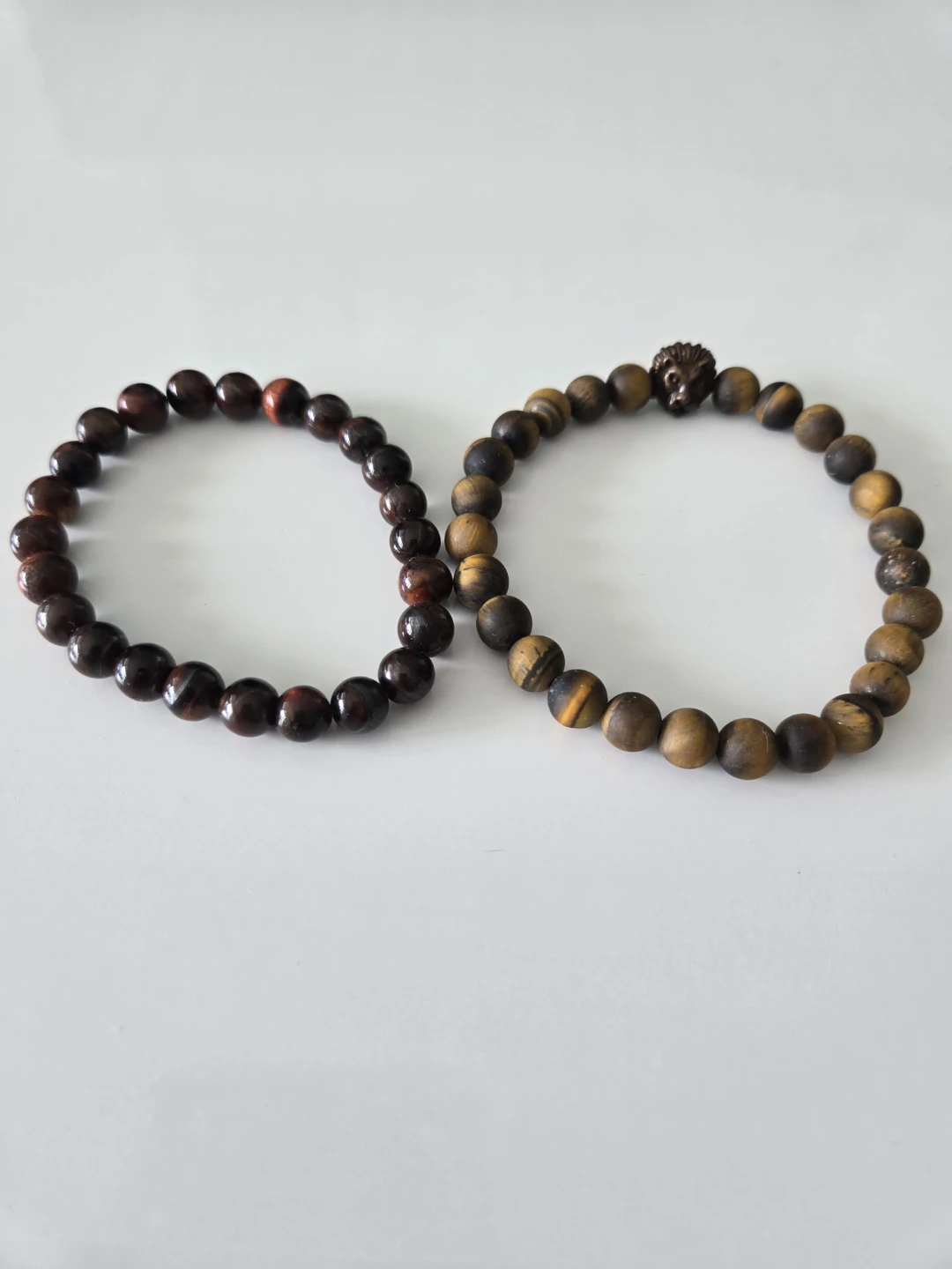 Beaded Bracelets - Red Jasper and Tiger's Eye with Lion Charm