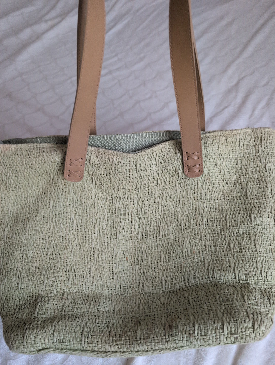 Straw Tote Bag with Faux Leather Straps - photo 3