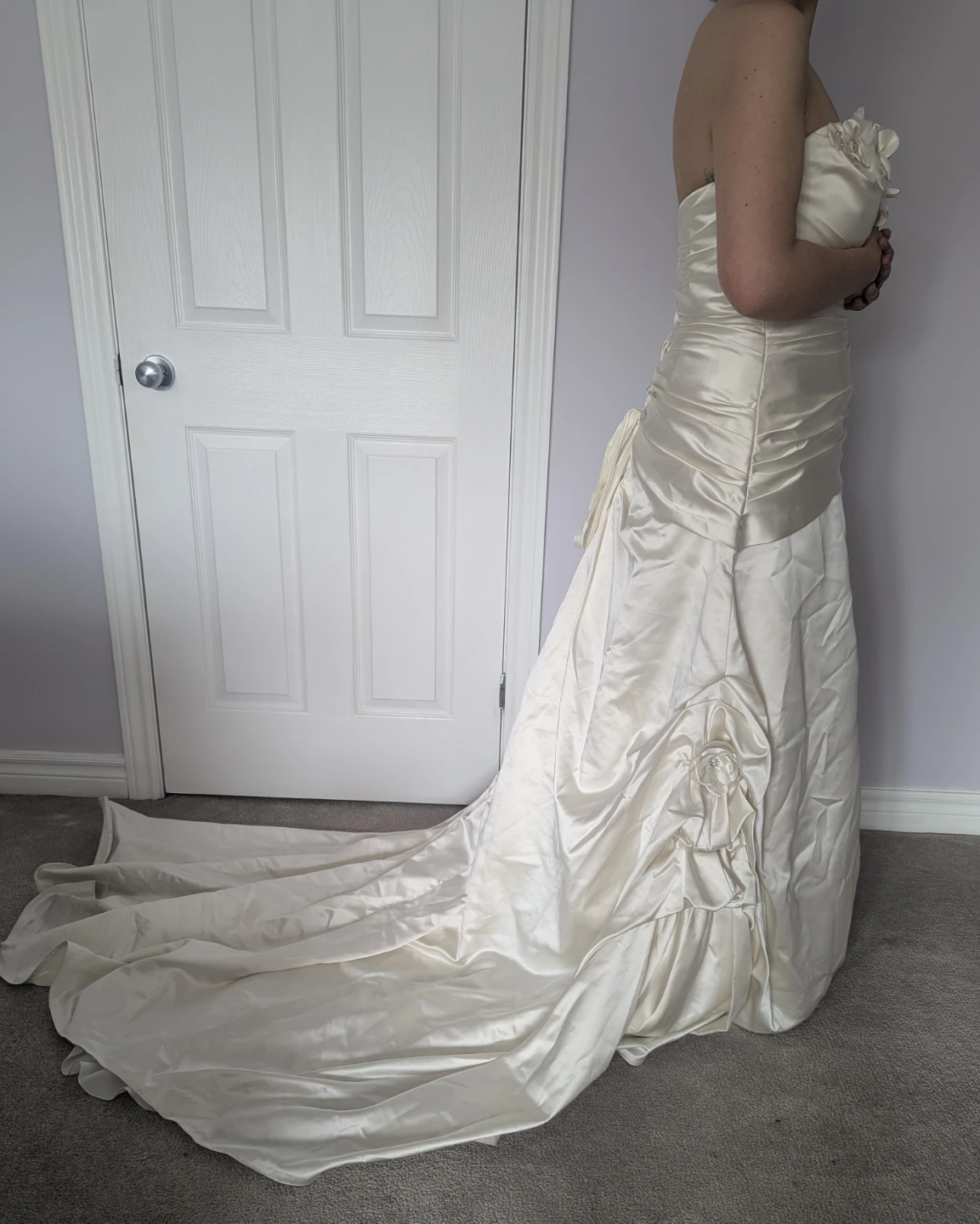 Strapless Satin Wedding Dress with Flower Accents - photo 2
