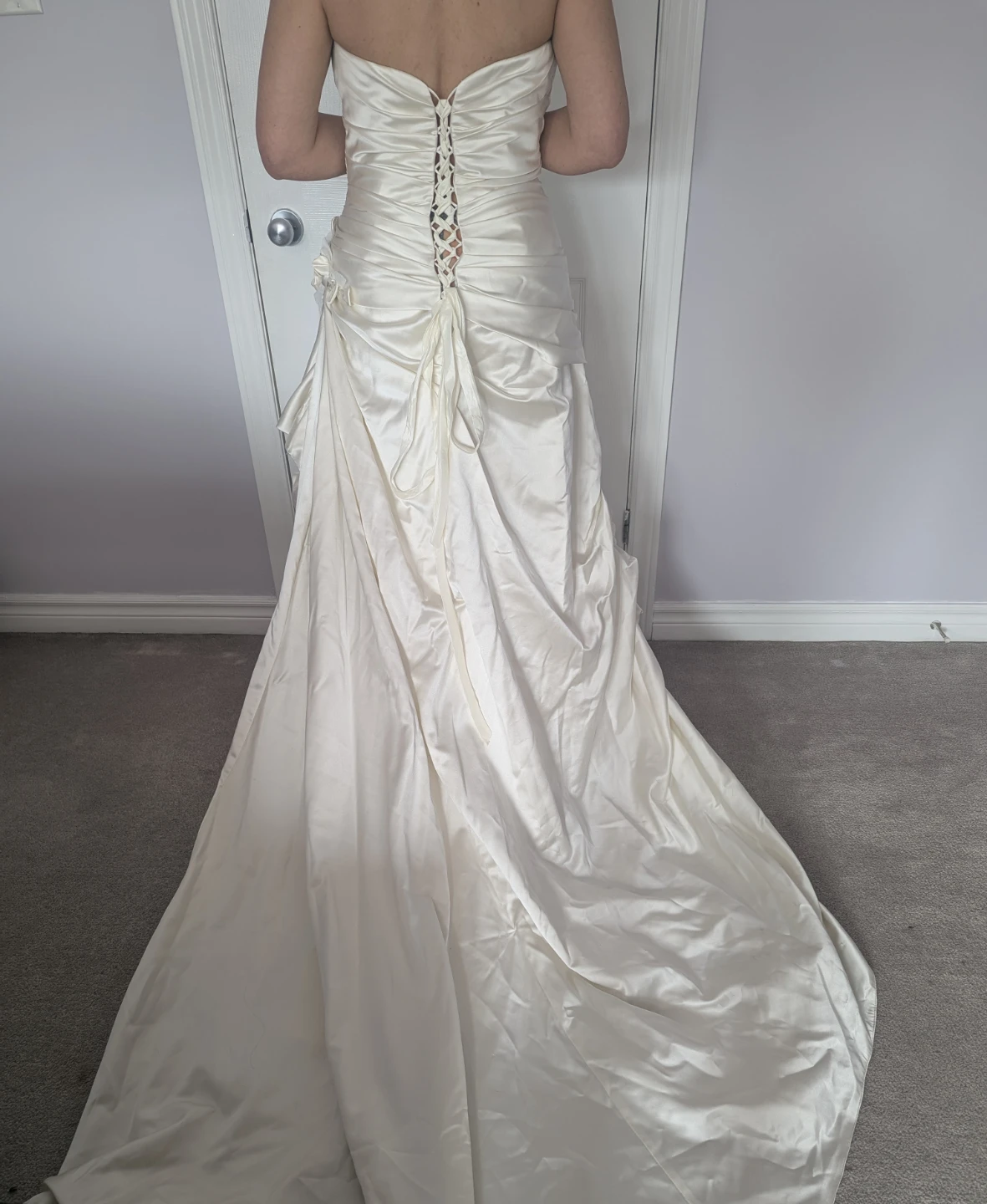Strapless Satin Wedding Dress with Flower Accents - photo 3