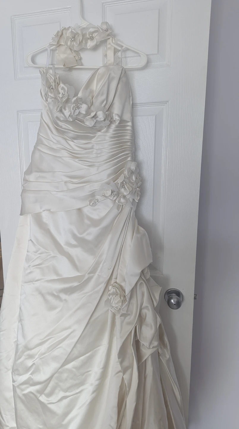 Strapless Satin Wedding Dress with Flower Accents - photo 5