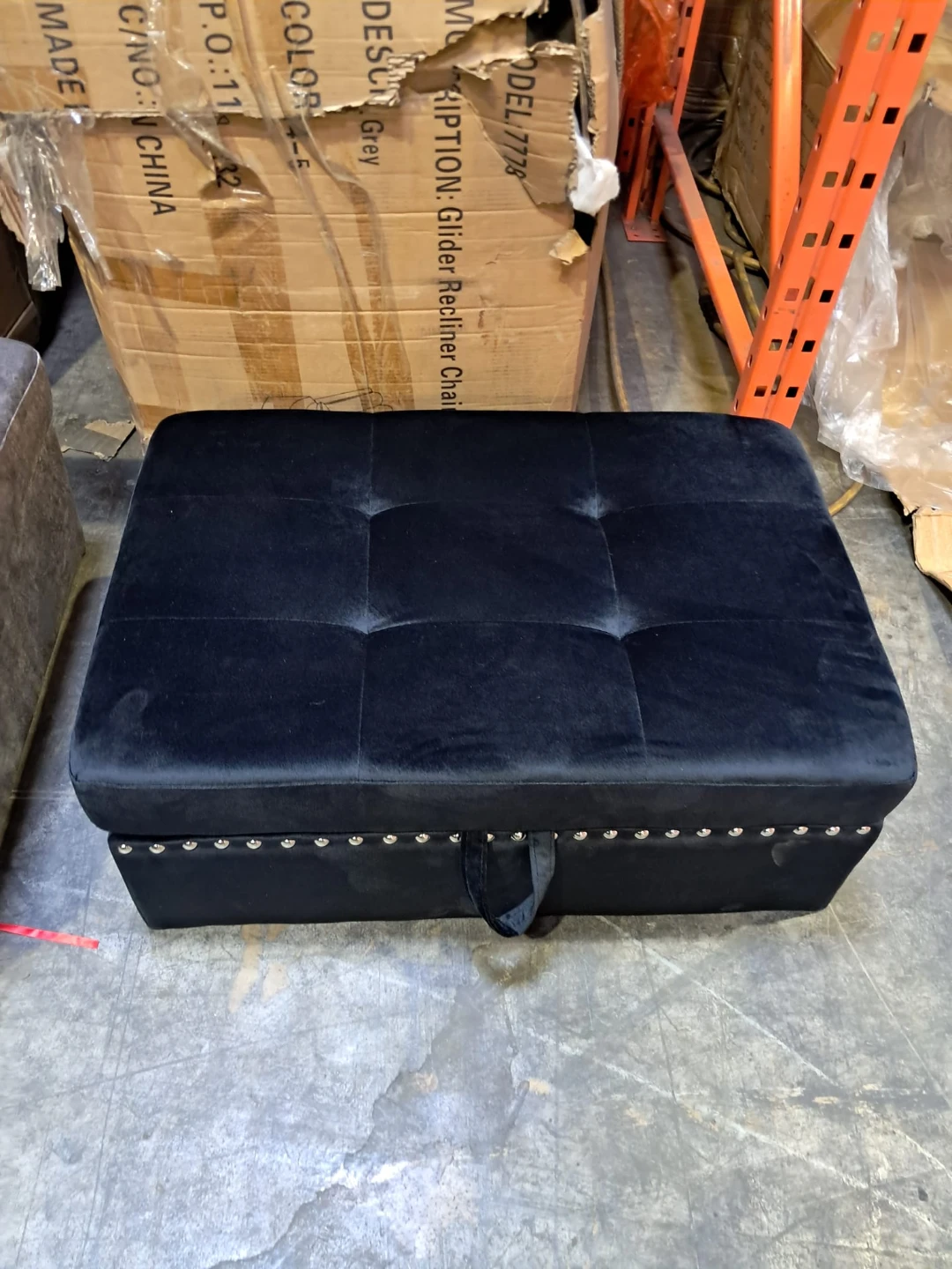 Black Velvet Storage Ottoman - photo 3