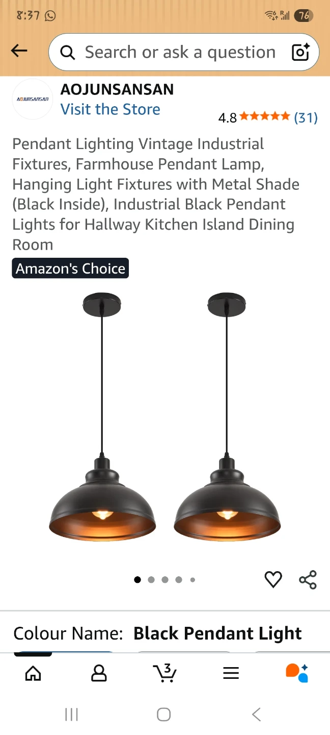 Vintage Industrial Pendant Light Fixture - Black (2 PACK)