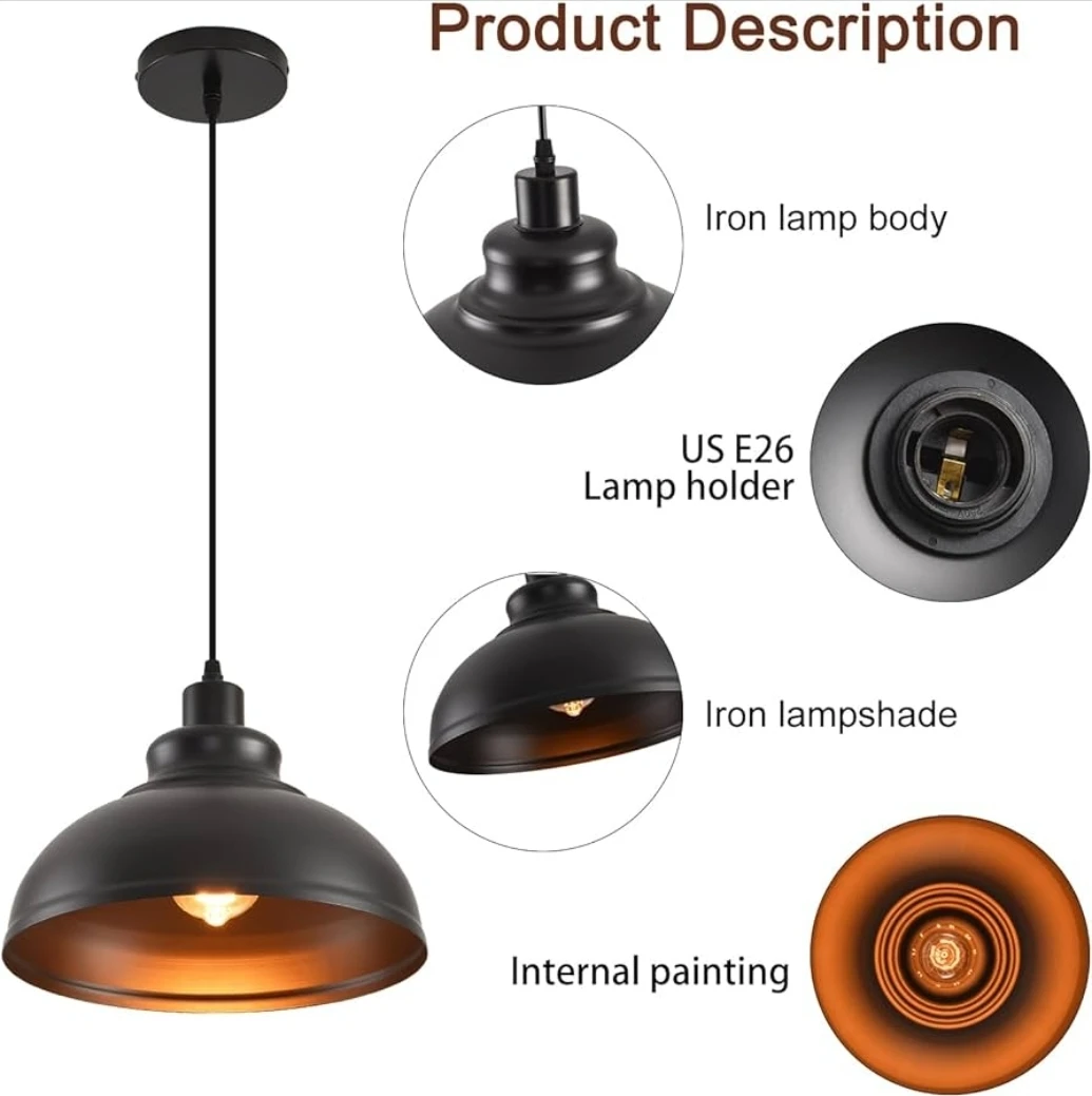 Vintage Industrial Pendant Light Fixture - Black (2 PACK) - photo 3