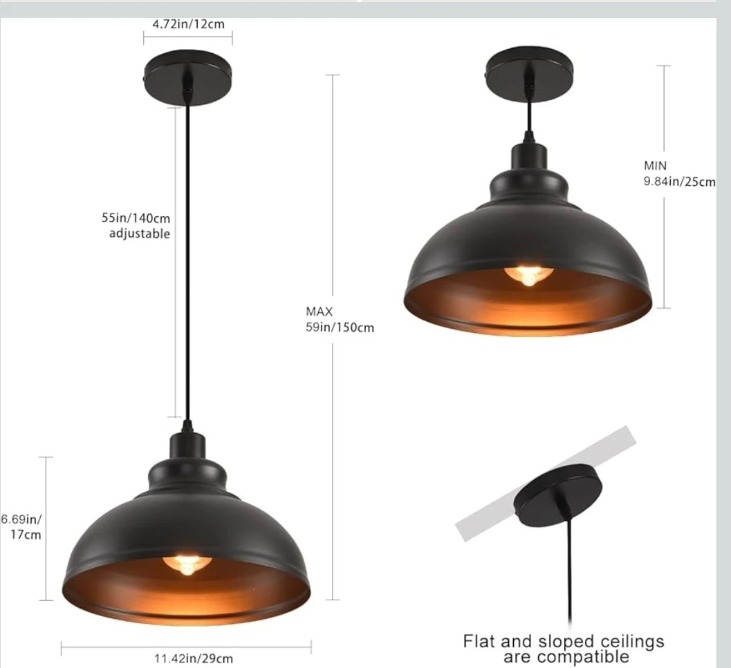 Vintage Industrial Pendant Light Fixture - Black (2 PACK) - photo 5