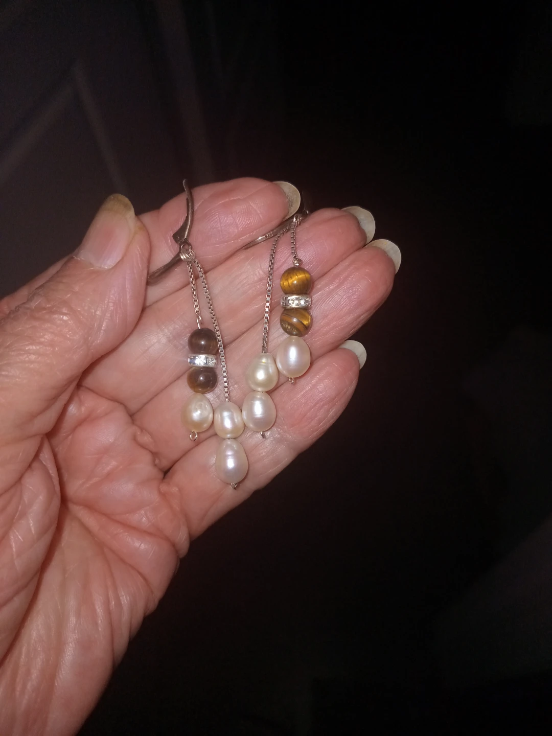 Pearl and Tiger's Eye Beaded Necklace and Earrings Set - photo 3