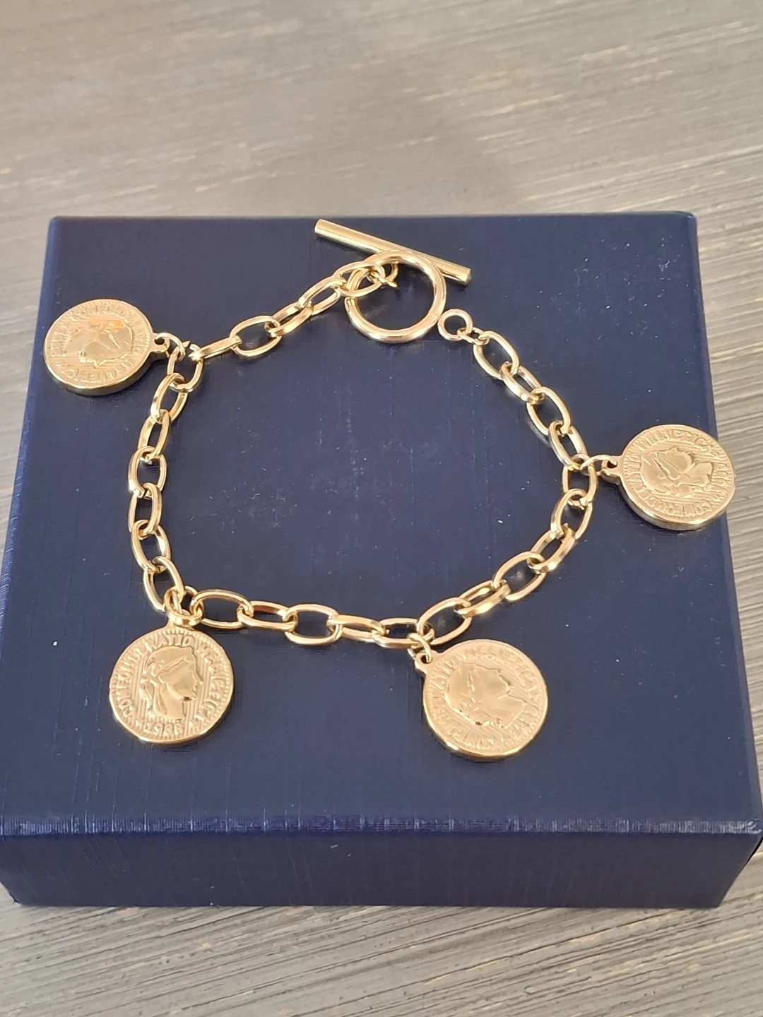 Gold Tone Coin Charm Bracelet