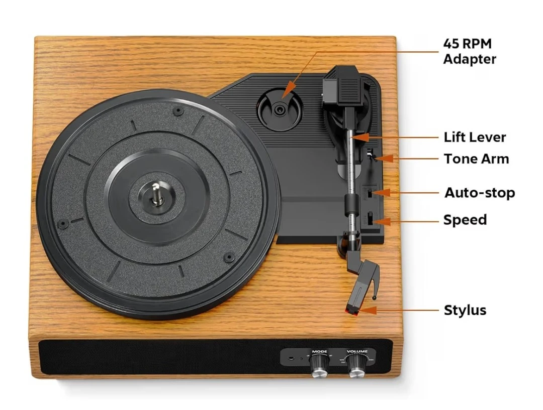 Wooden Turntable Record Player with Built-in Stereo Speakers