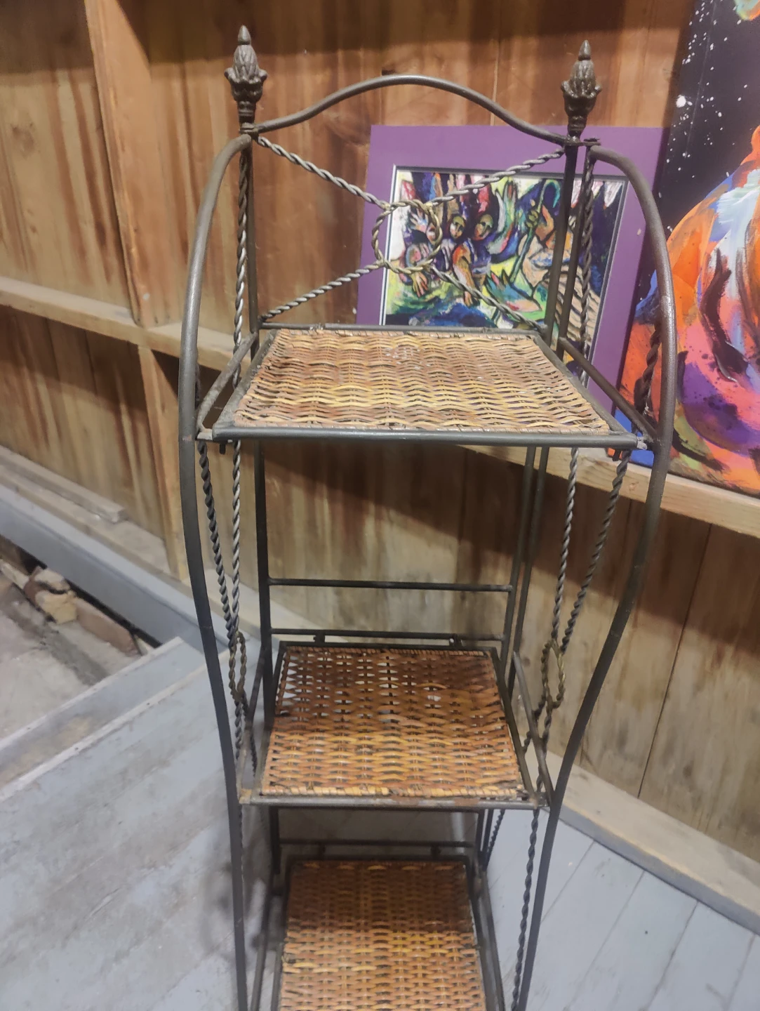 Wicker and Metal Tiered Shelf Stand - photo 2