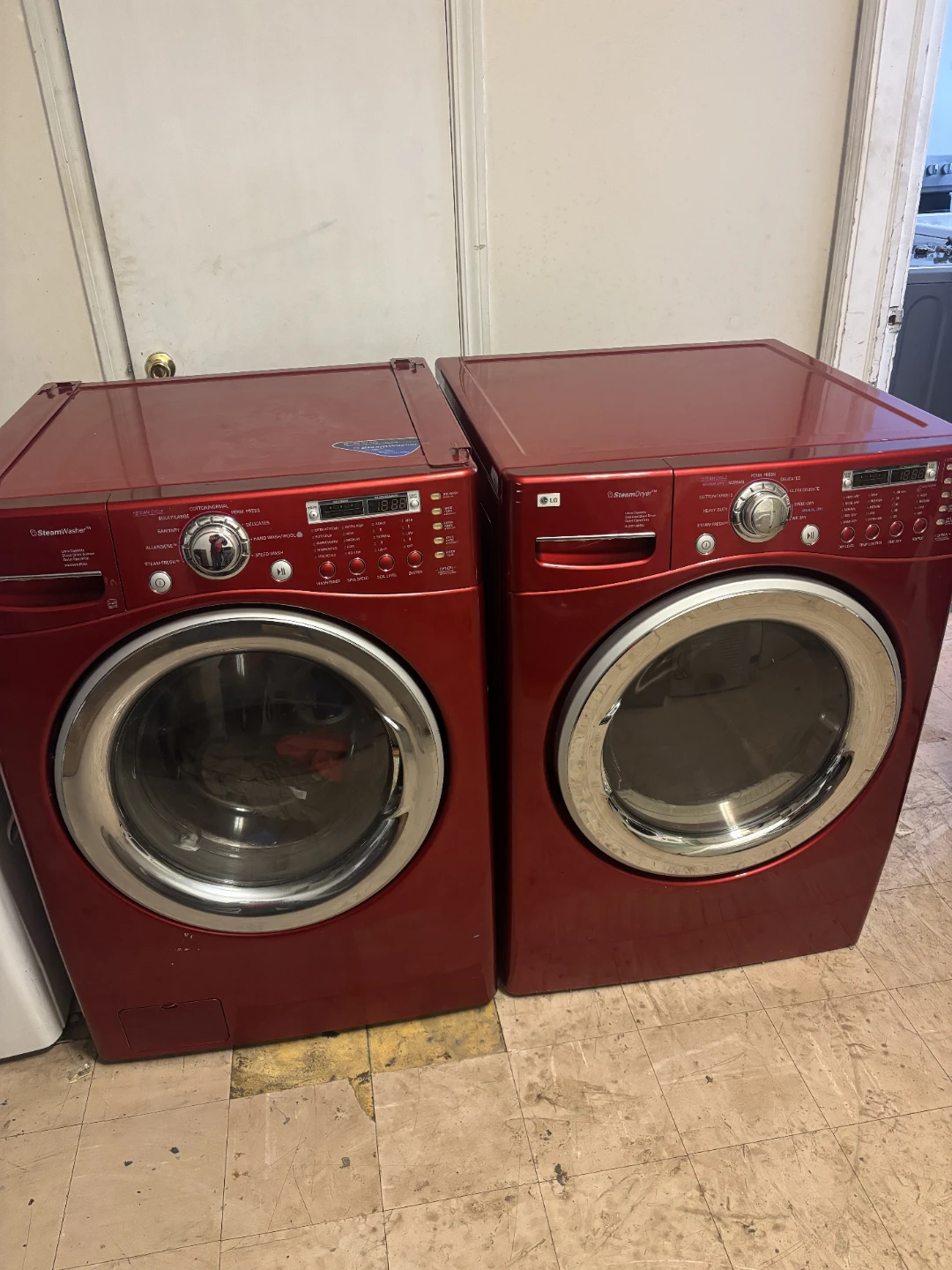 LG Red SteamWasher and SteamDryer Set