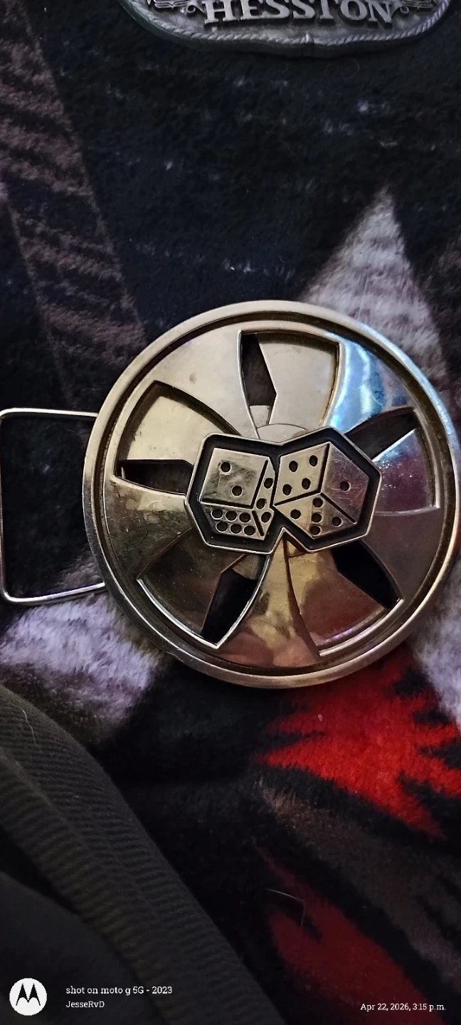 HESSTON Silver Tone Dice Belt Buckle