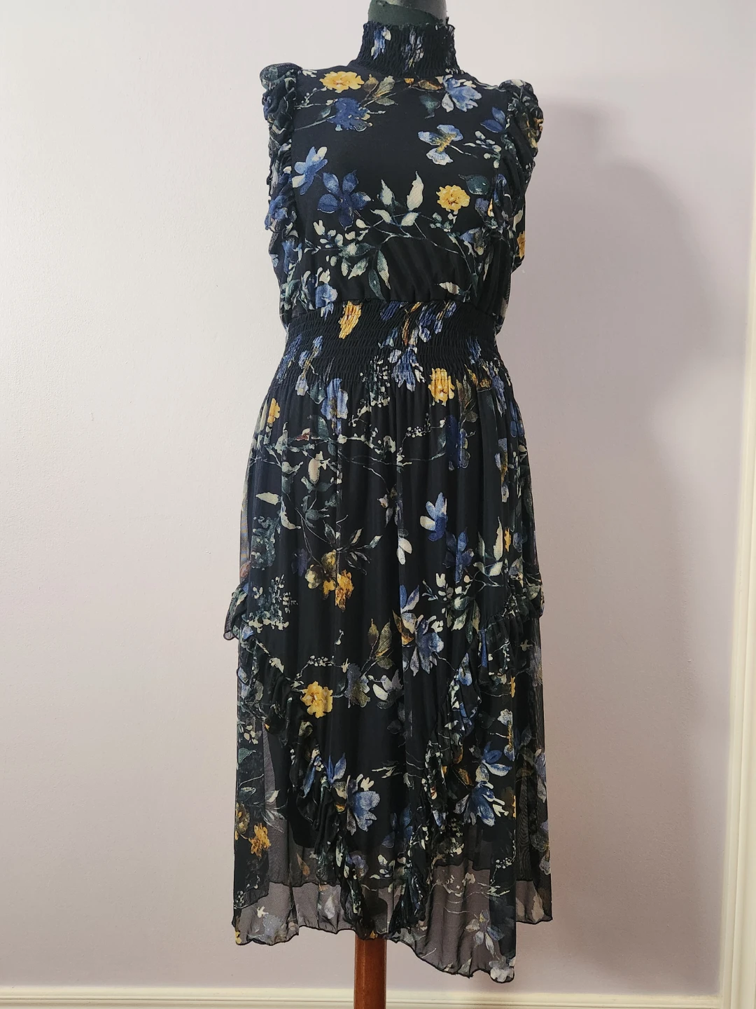 Kate and Lily Dark Navy Blue Floral Print Dress Size 14
