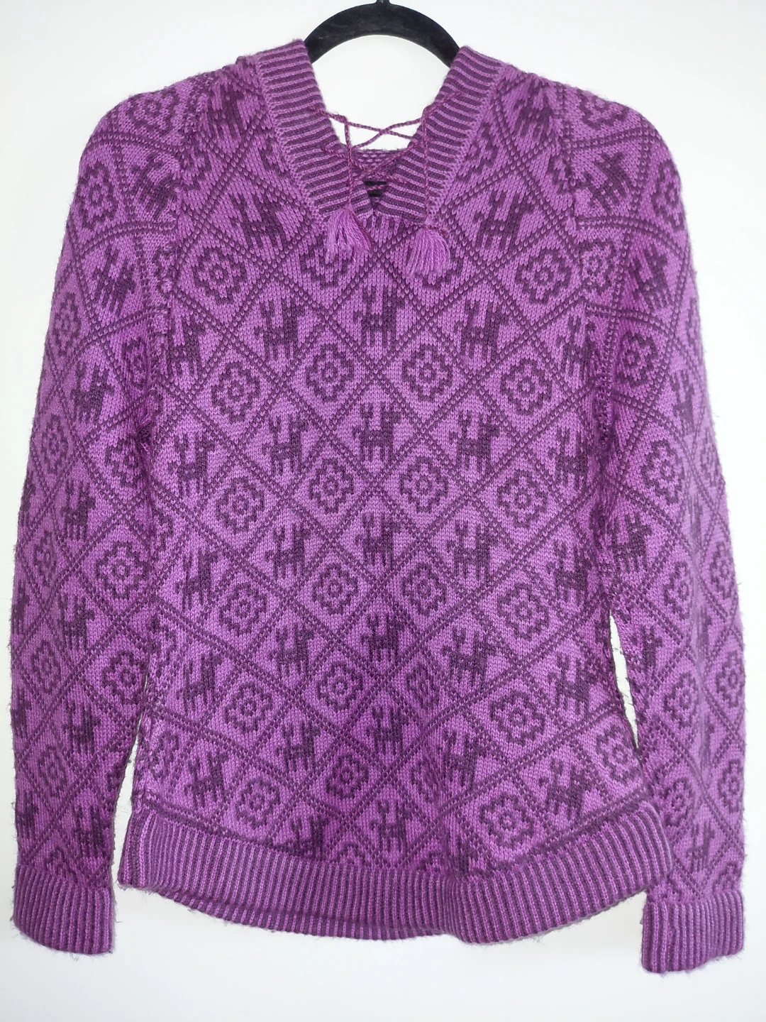 Purple Alpaca Patterned Sweater Hoodie