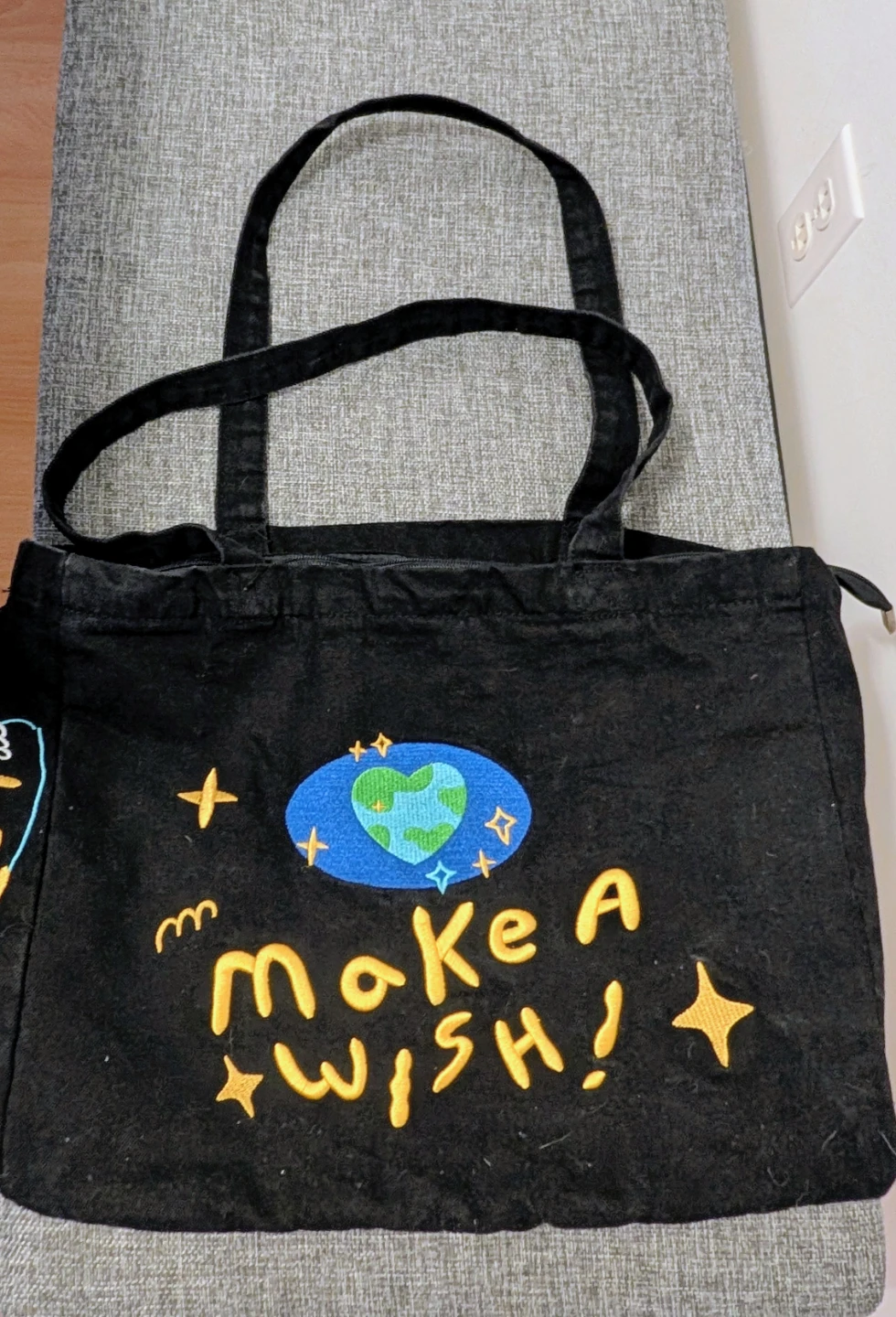 Black Make A Wish Bag with Embroidered Designs
