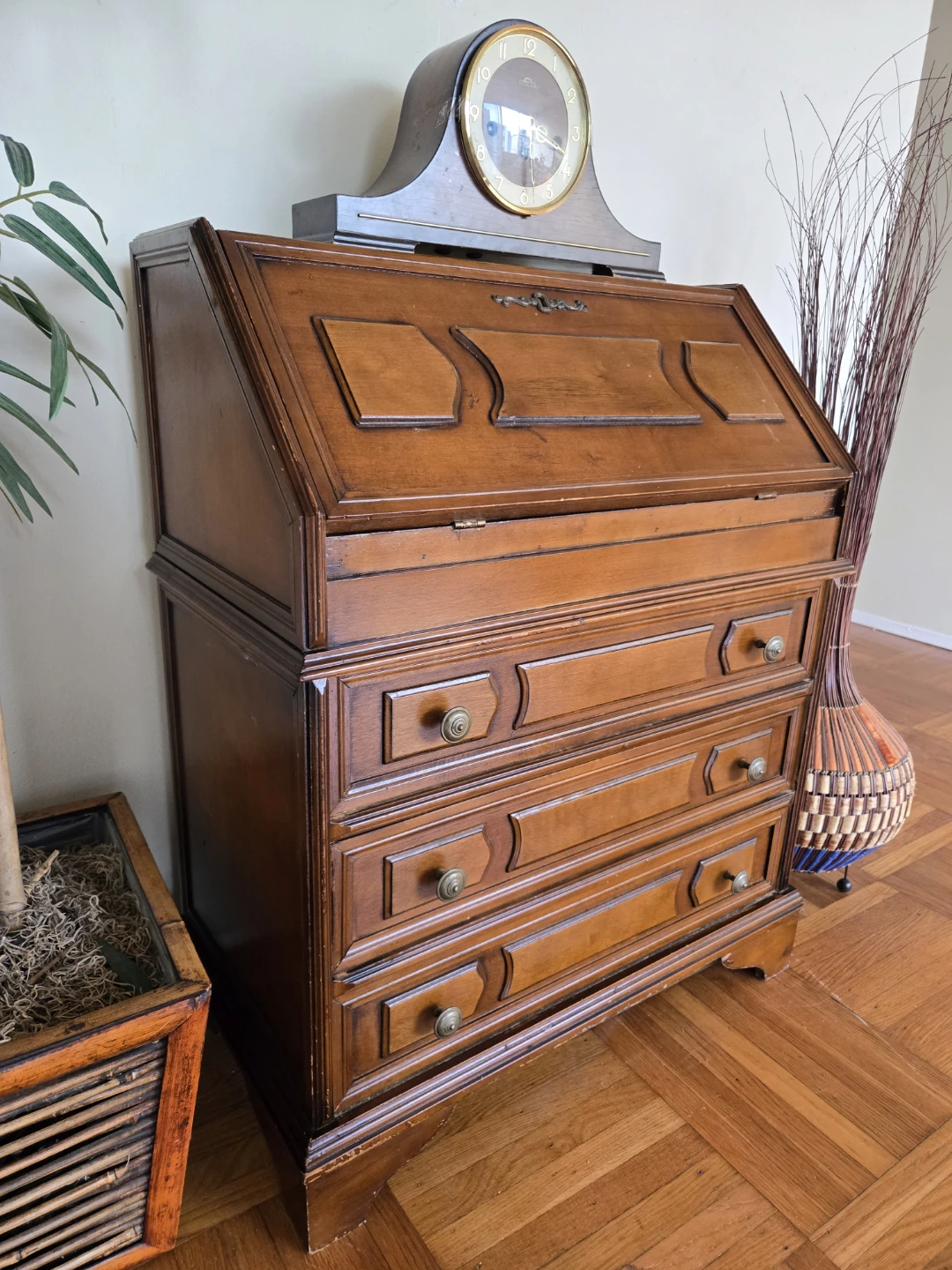 Antique Solid Walnut Secretary Pull Down Desk - photo 4