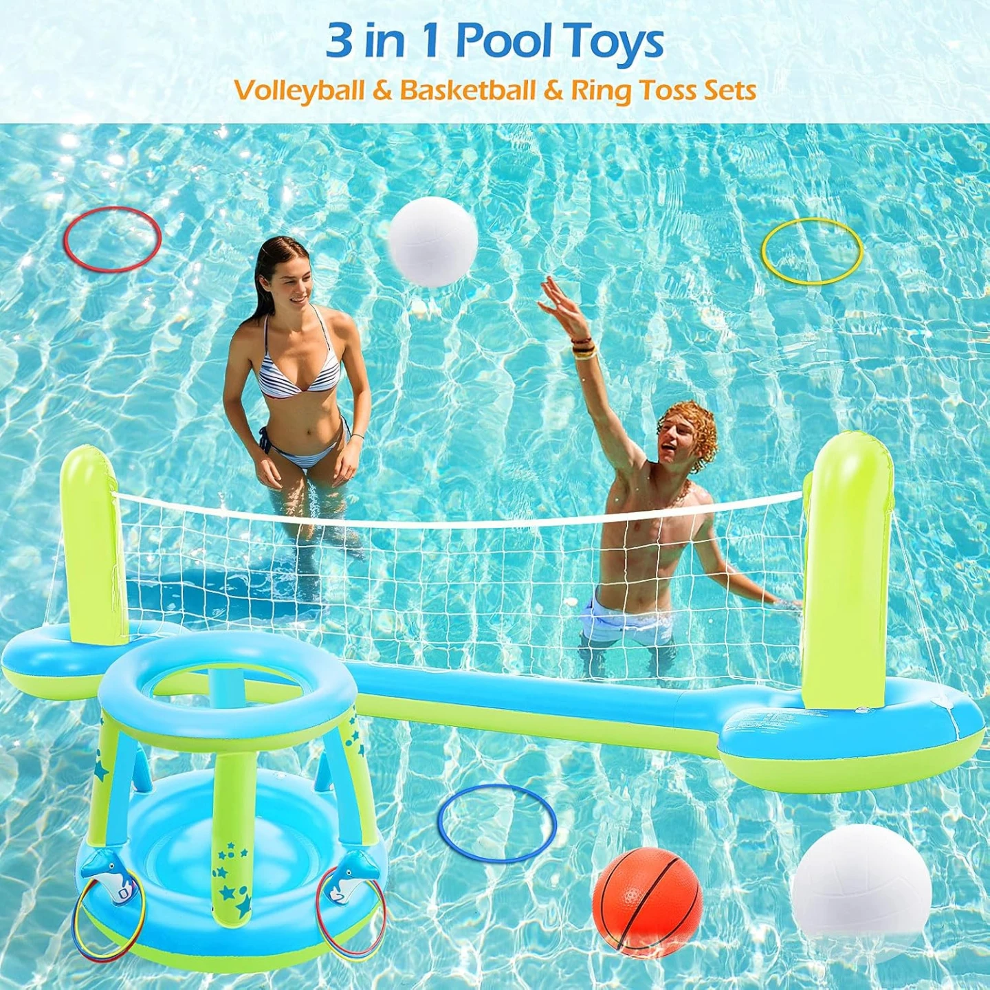 NEW 3 in 1 Pool Volleyball Net Basketball Hoop Ring Toss Game - photo 4