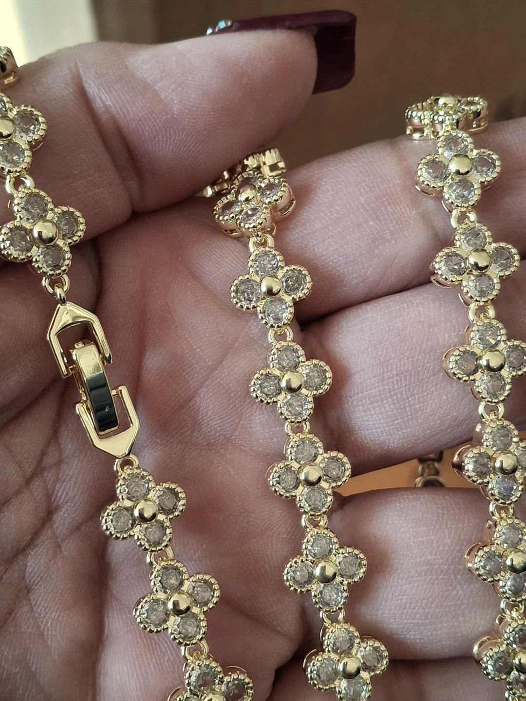 Gold Clover Bracelet with Crystals