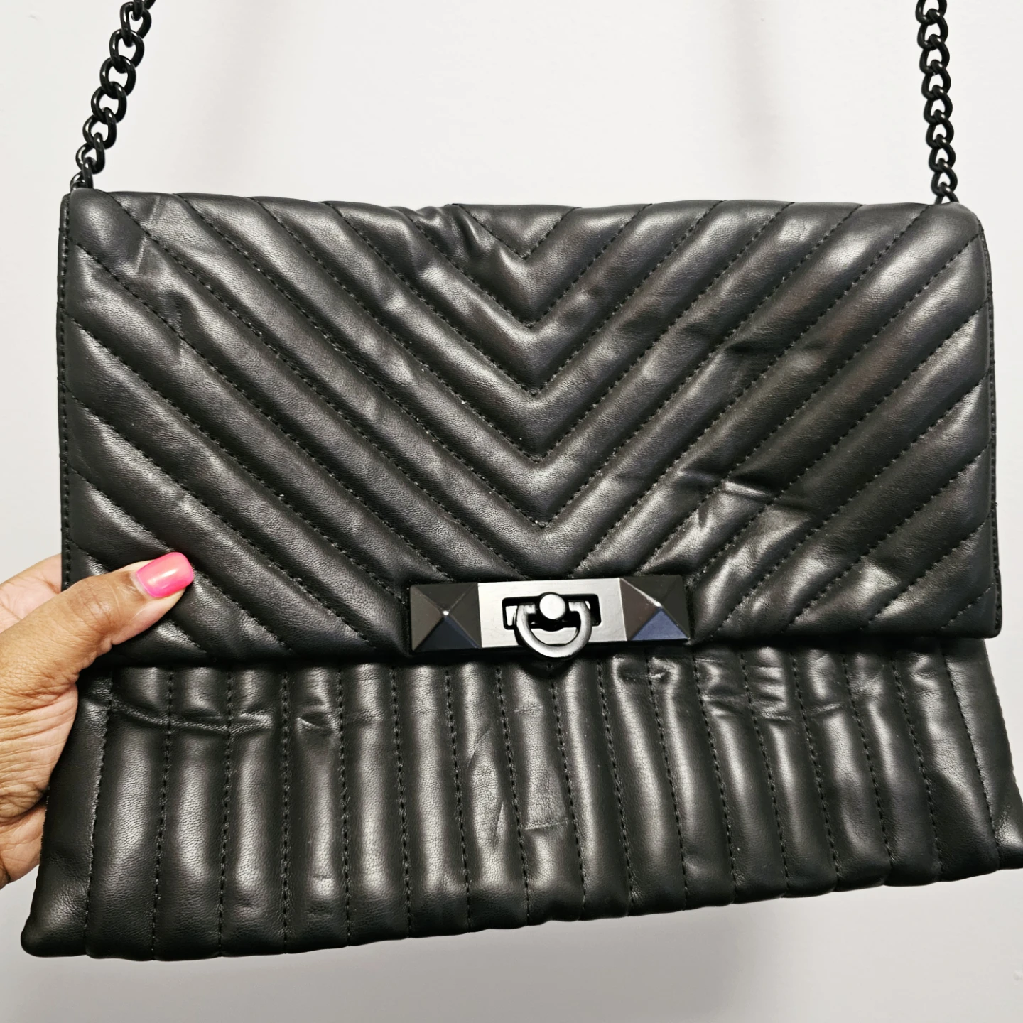Black Quilted Shoulder Bag with Chain Strap - photo 2