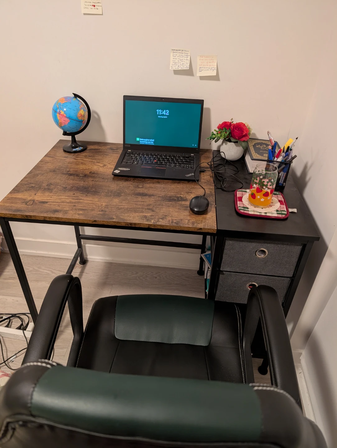 Rustic Wood and Black Metal Desk with Storage Drawers