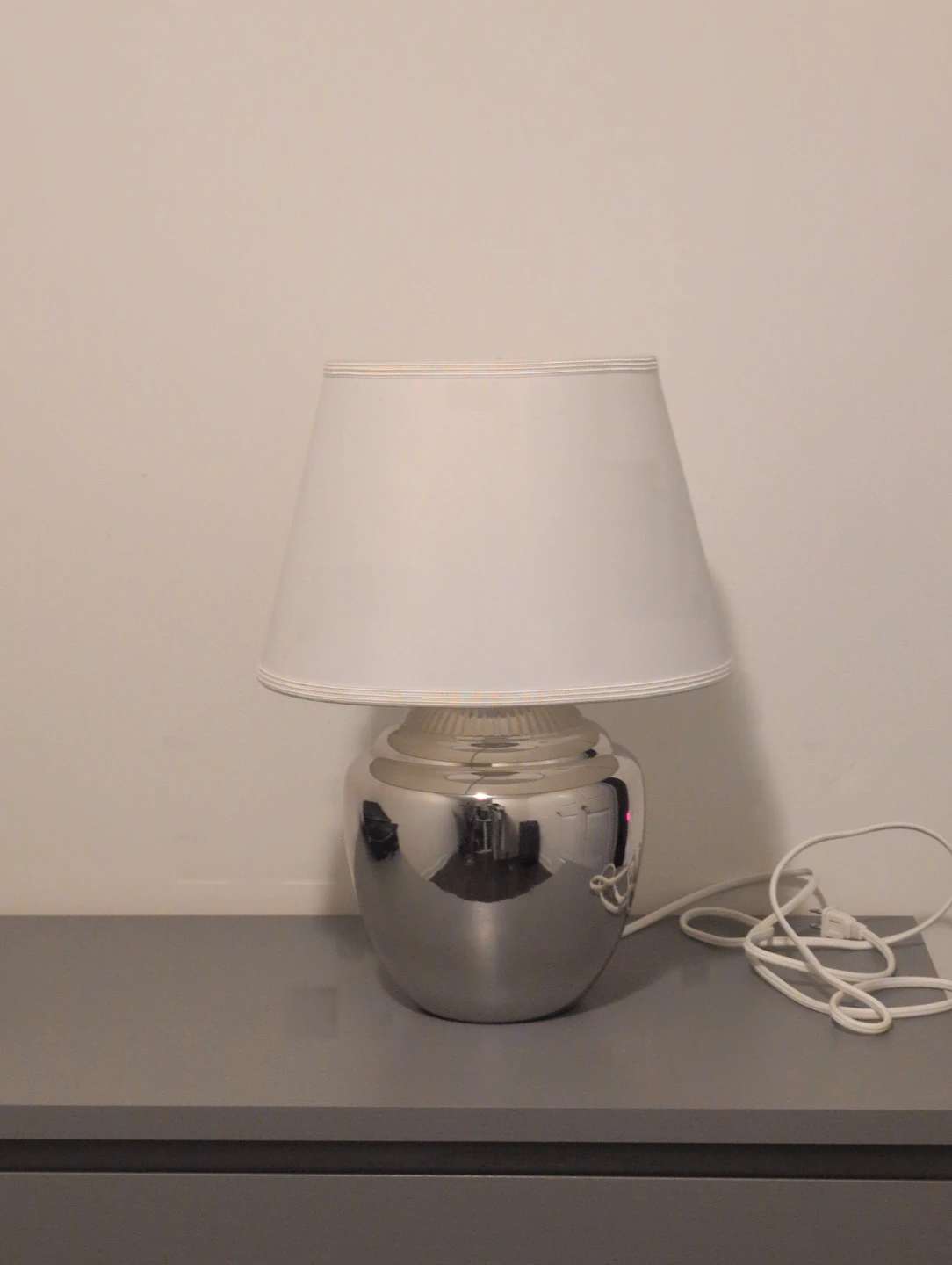 Silver Bedside Lamp with White Shade