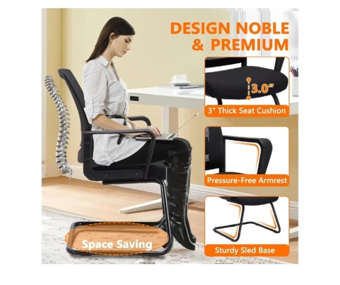 Black Mesh Office Chair with Sturdy Sled Base - photo 4