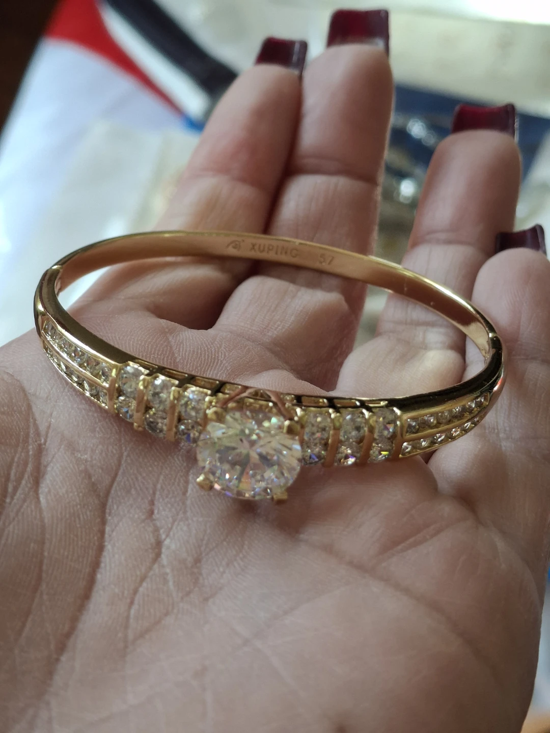 Xuping Gold Tone Crystal Bangle Bracelet