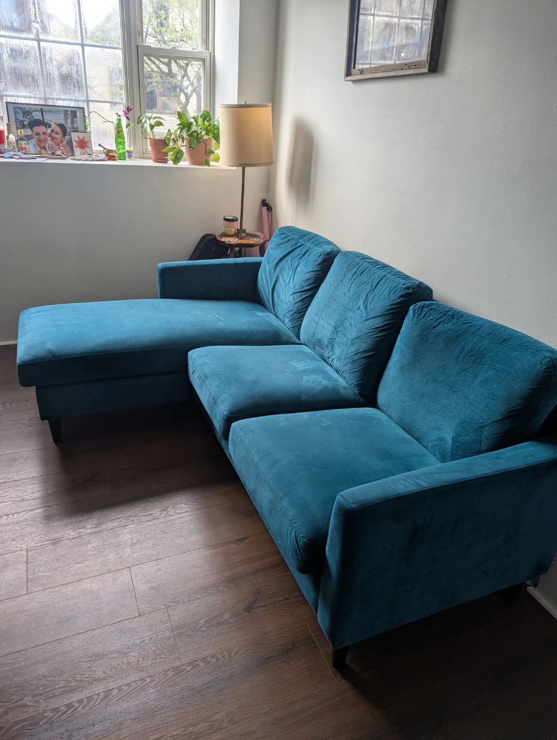 Teal L shaped sofa couch - photo 4