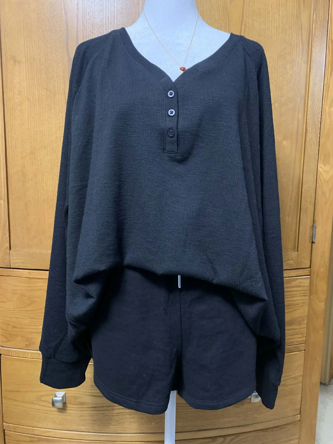 George Black Long Sleeve Henley Top XXL