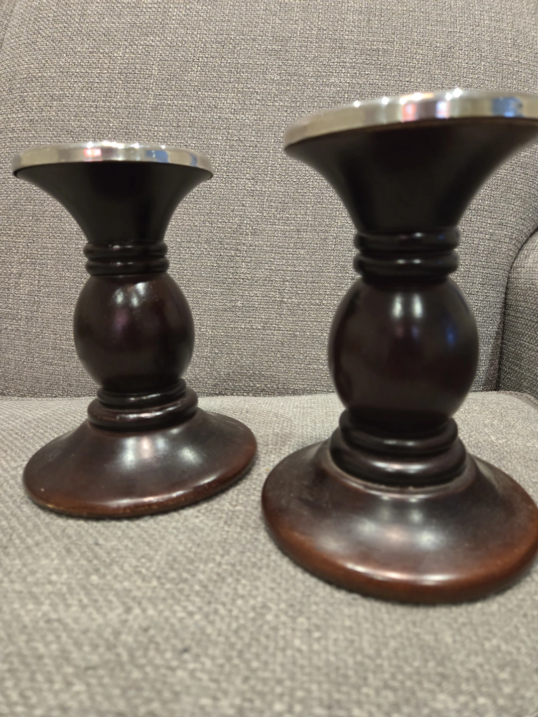 Set of 2 Wooden Candlesticks with Silver Top - photo 2