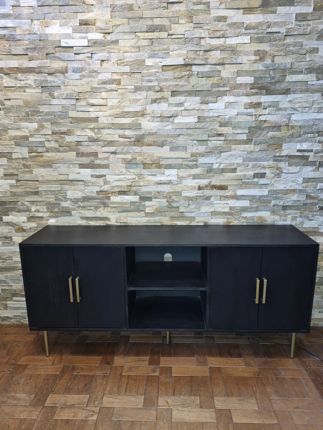 Black Media Console with Gold Legs