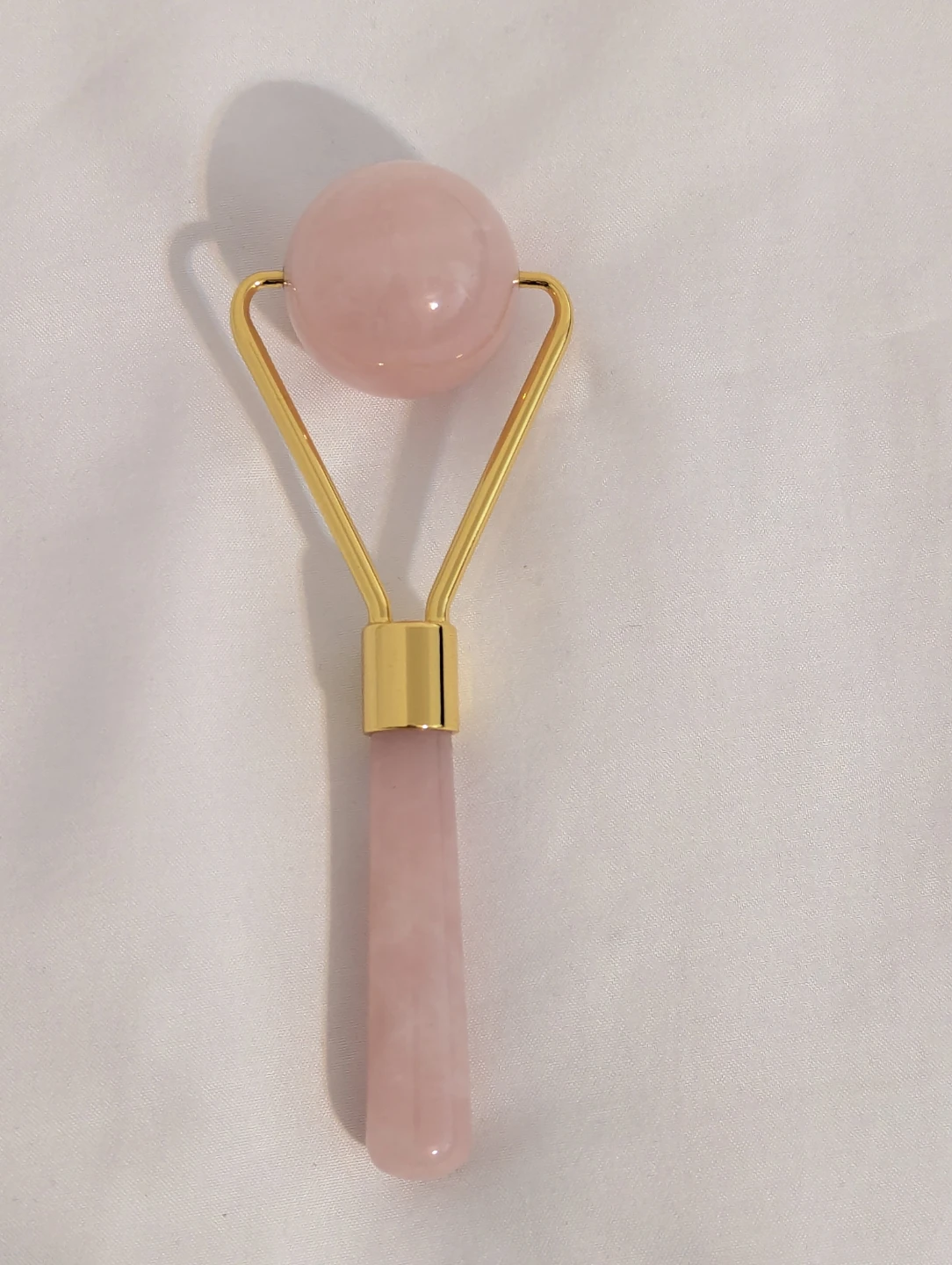 Rose Quartz Facial Roller with Golden Handle