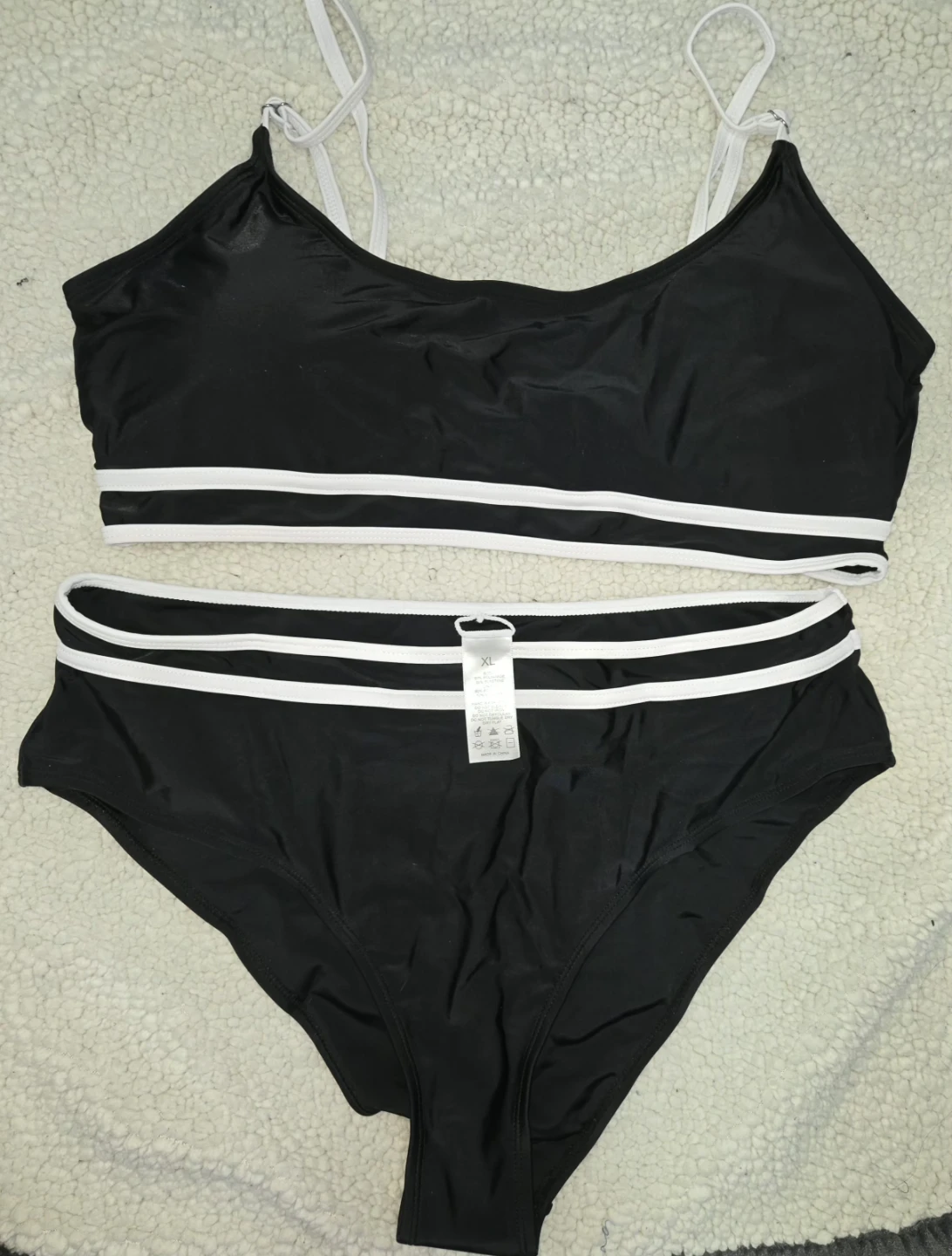 Black and White Striped Bikini Swimsuit - Size XL - photo 3