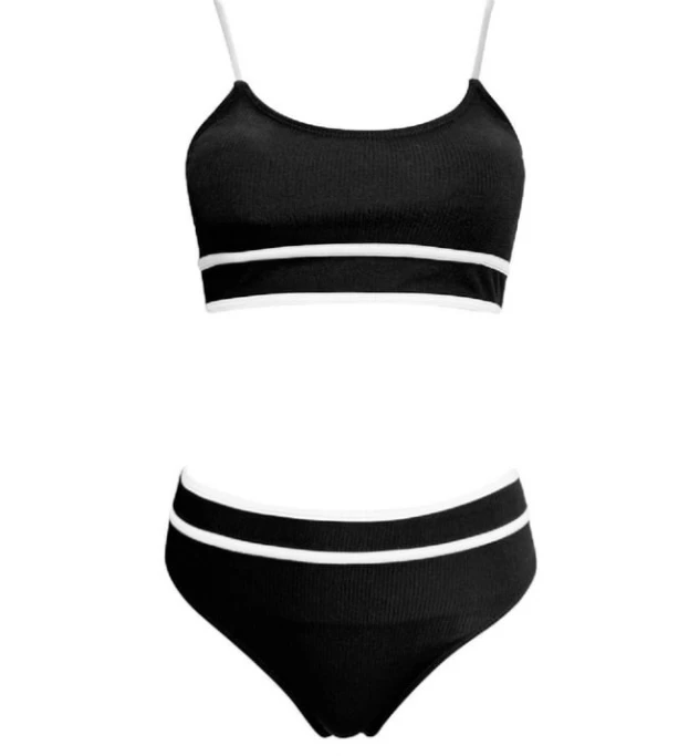 Black and White Striped Bikini Swimsuit - Size XL - photo 5