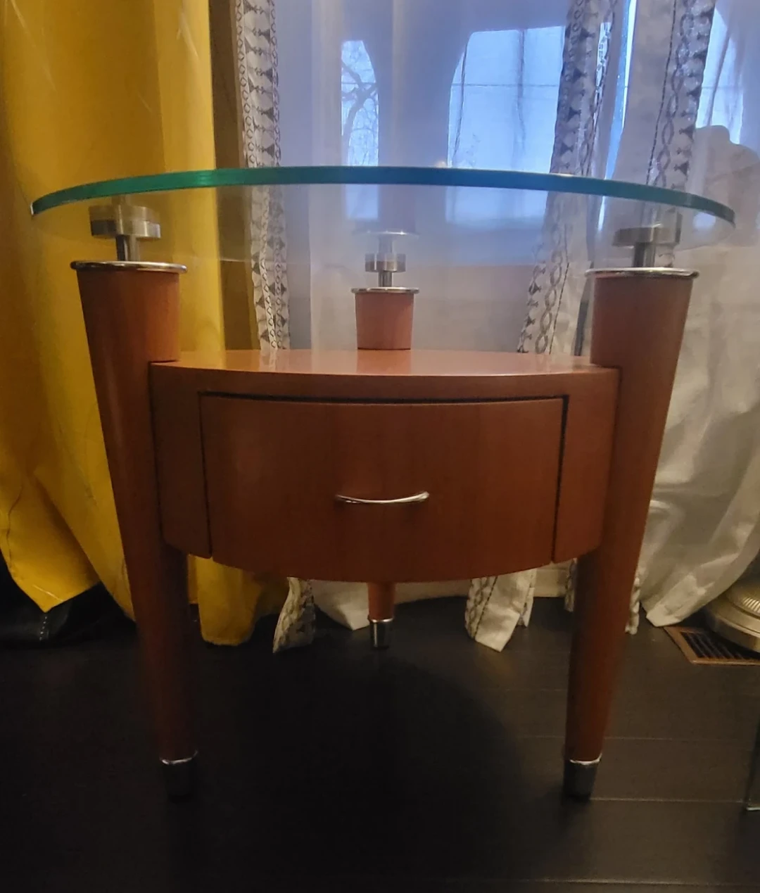 2 Round Glass Top Side Table with Drawer - photo 2