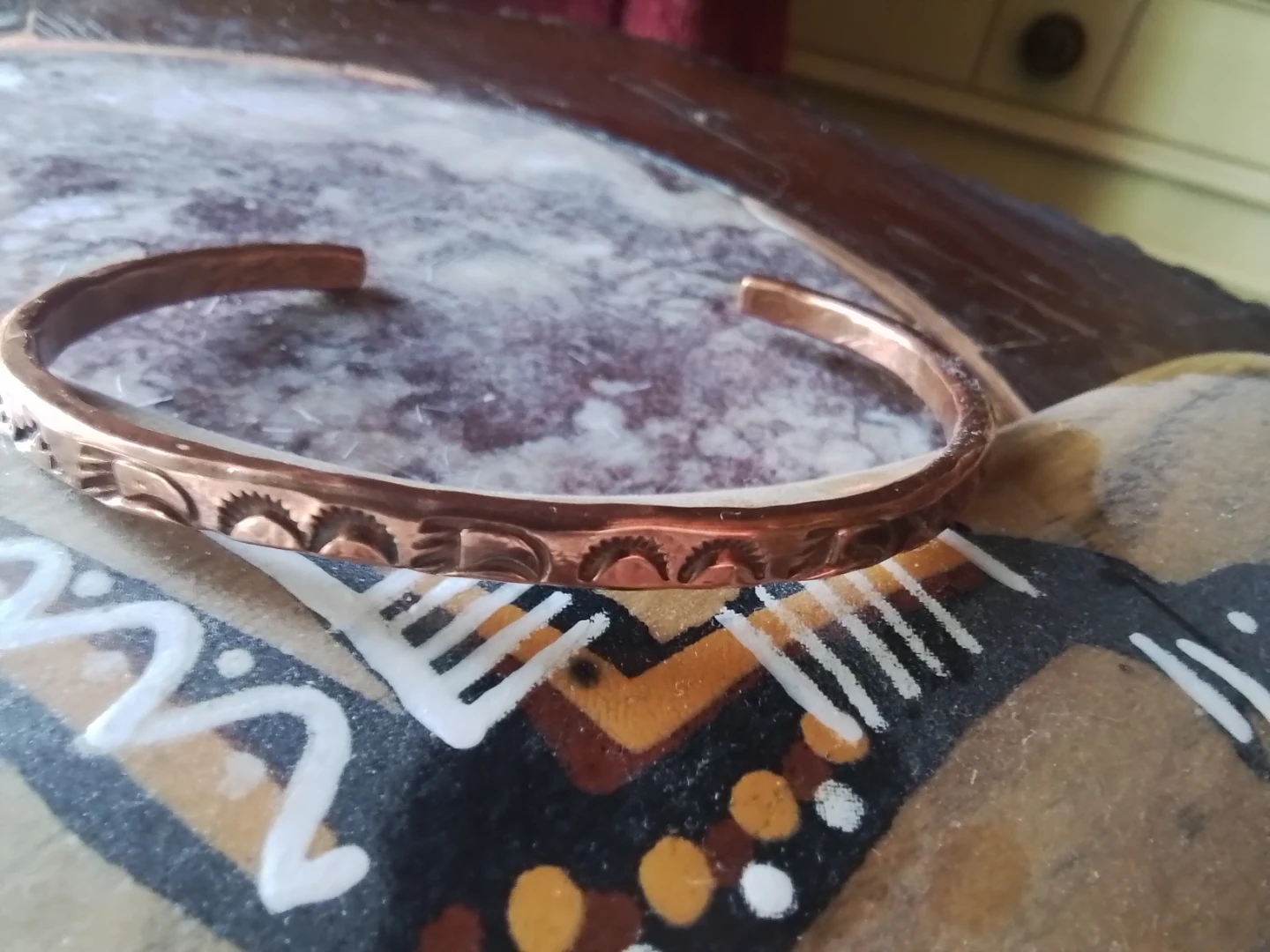 Vintage Signed Navajo Artisan Copper Bangle By Shirley Plummer