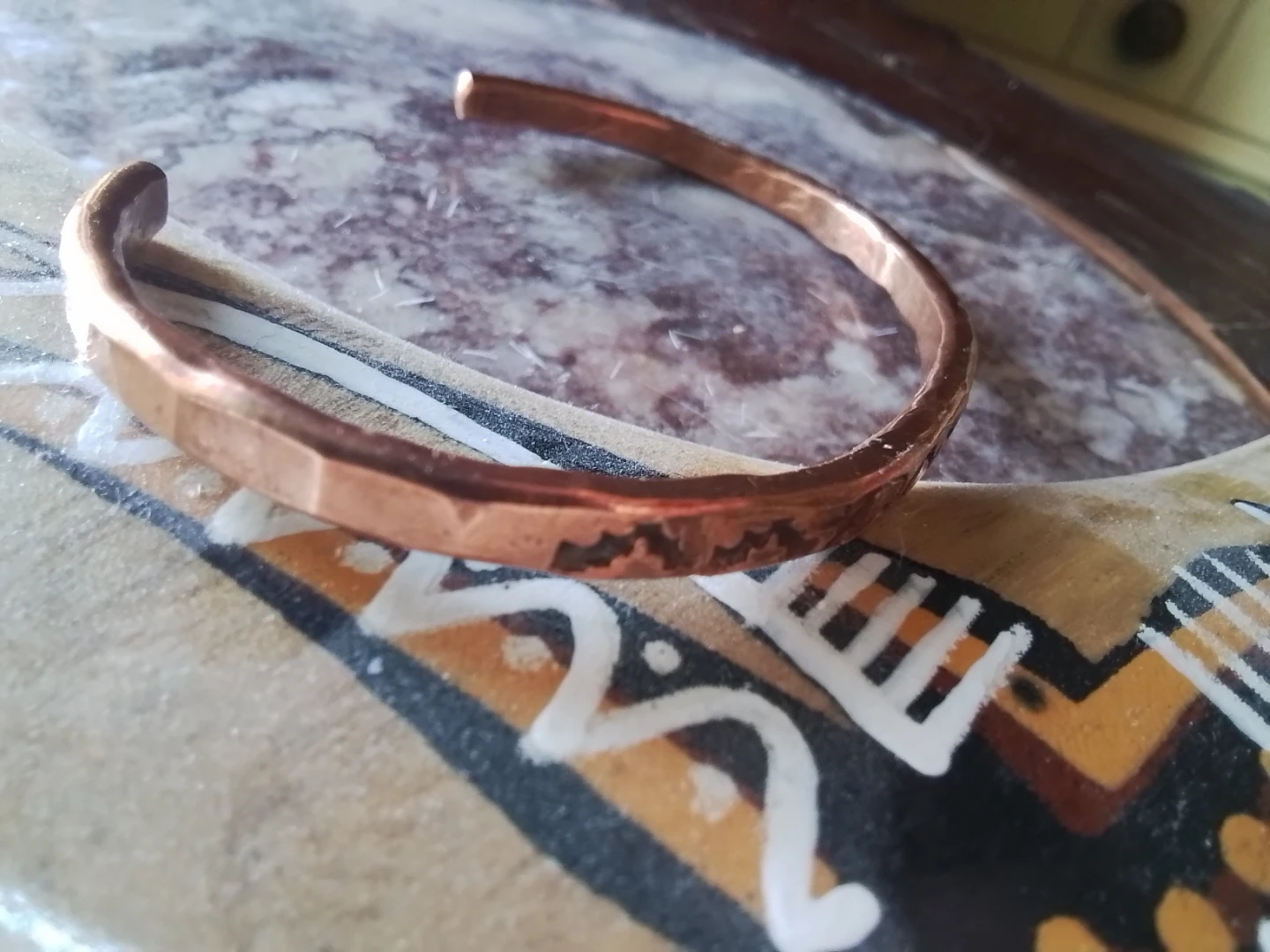 Vintage Signed Navajo Artisan Copper Bangle By Shirley Plummer - photo 2