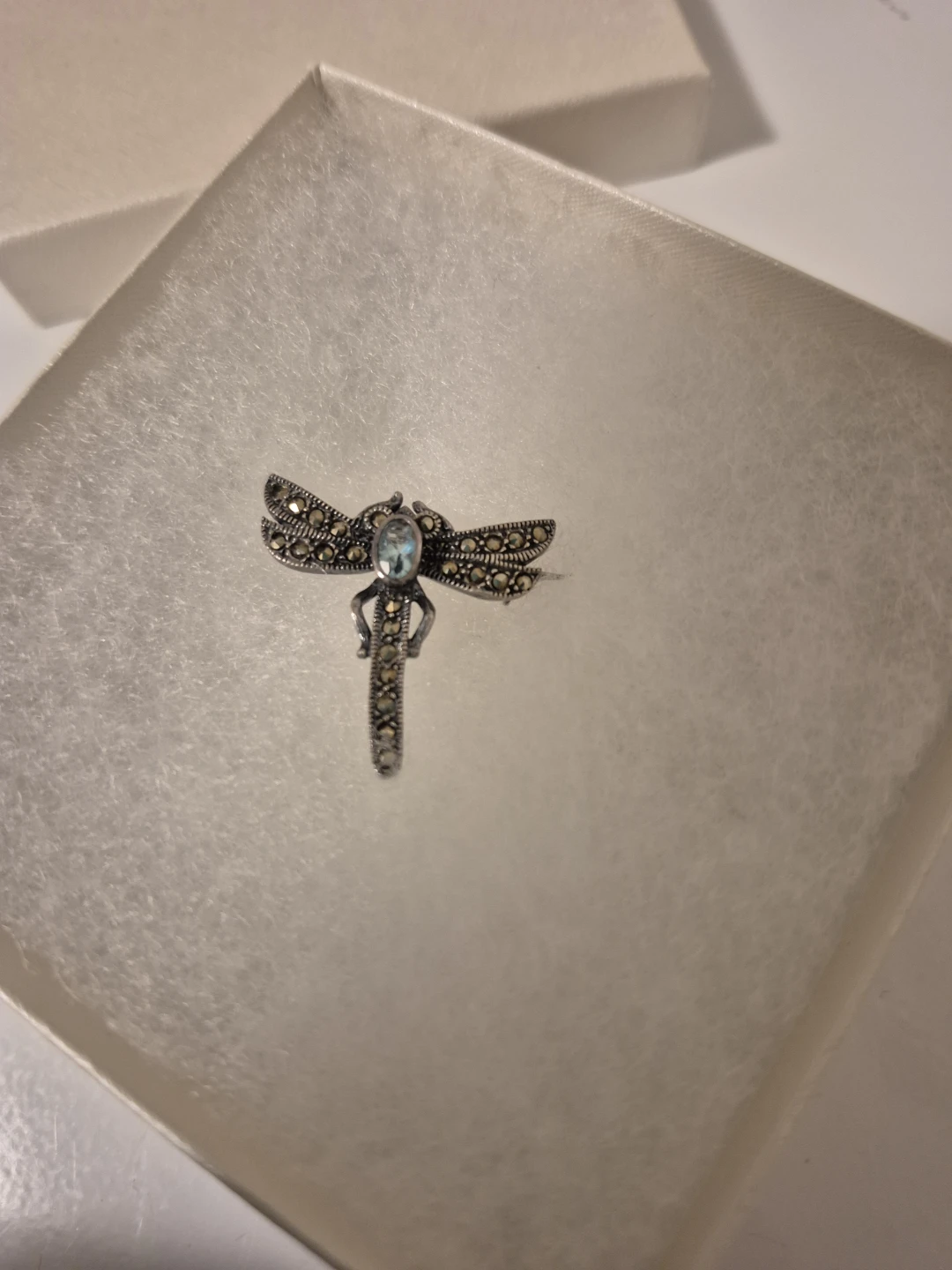 Dragonfly 925 Silver Brooch-Aquamarine Stone