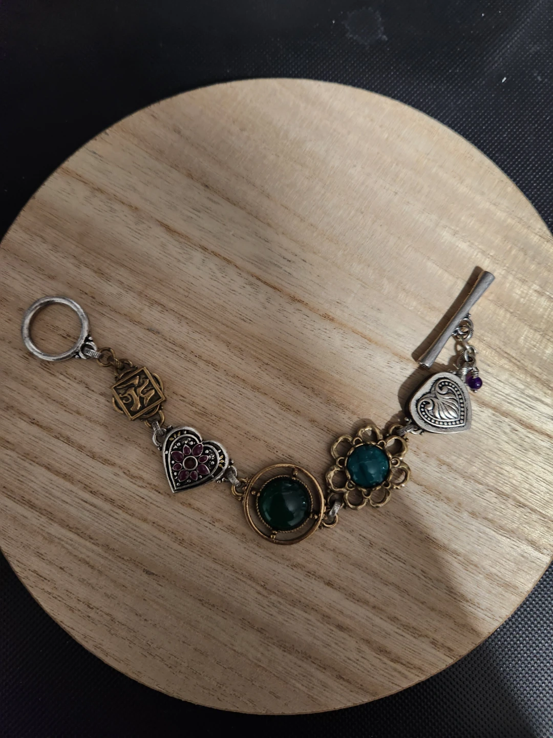 Vintage Charm Bracelet with Green and Blue Stones - photo 2