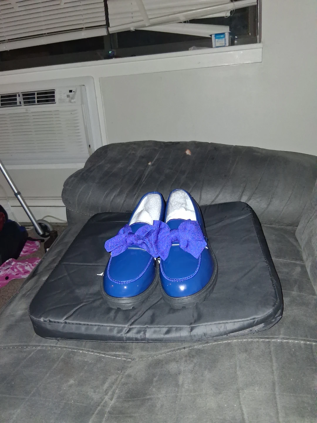 Blue Patent Loafers with Bows