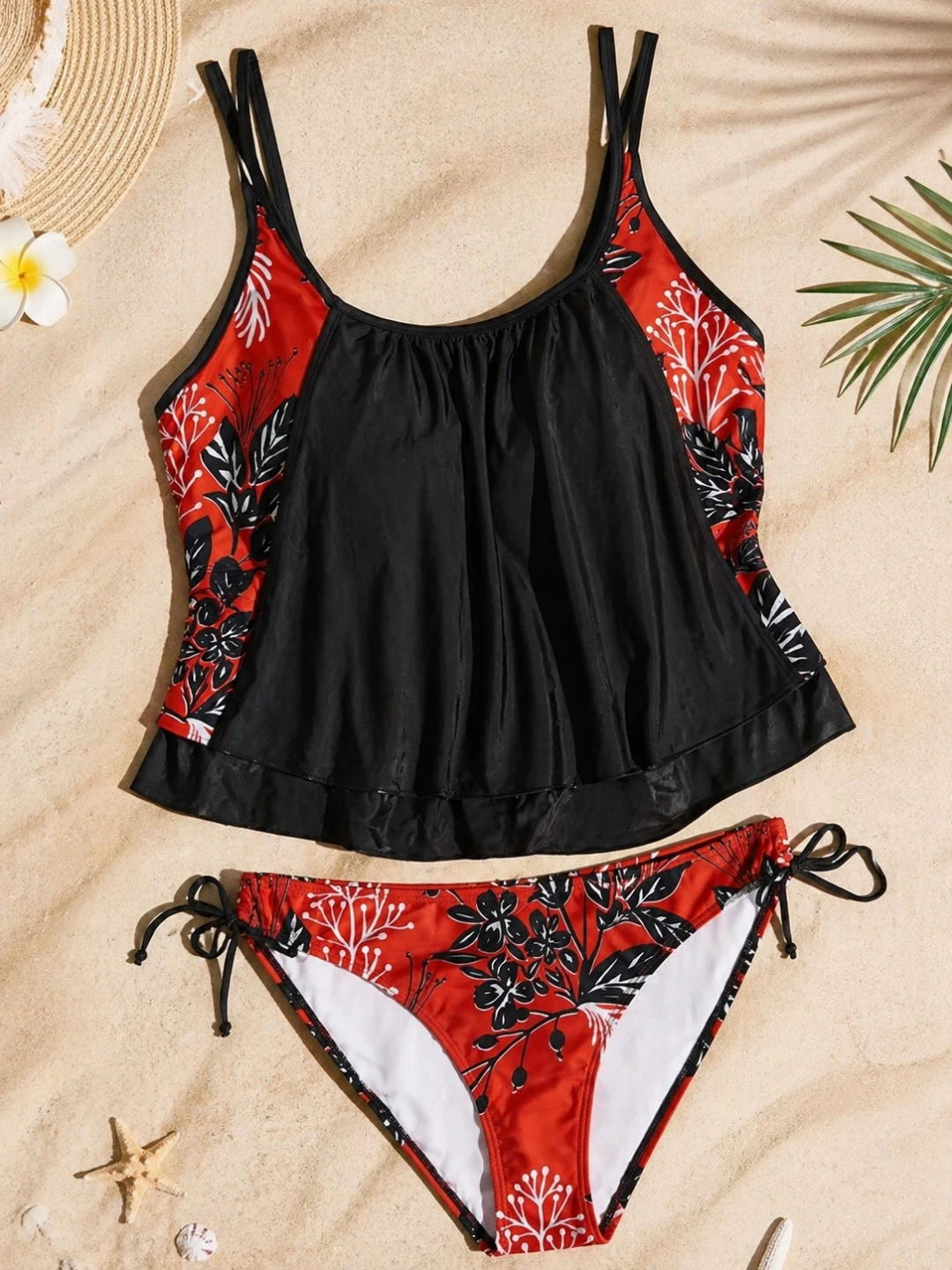 Women's Red Floral Tankini Swimsuit