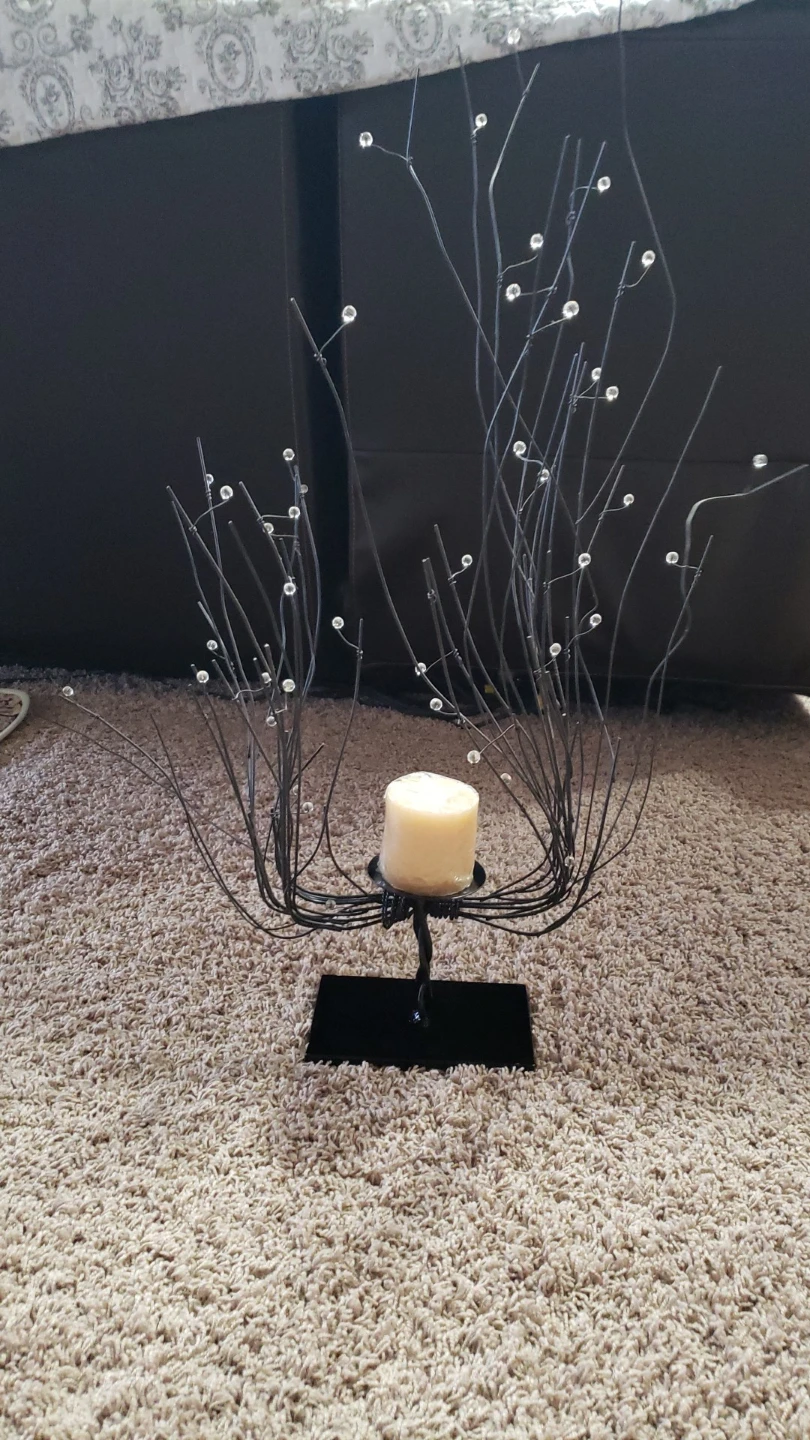 Black Rustic Tree Candle Holder with Beads.Stems are metal.