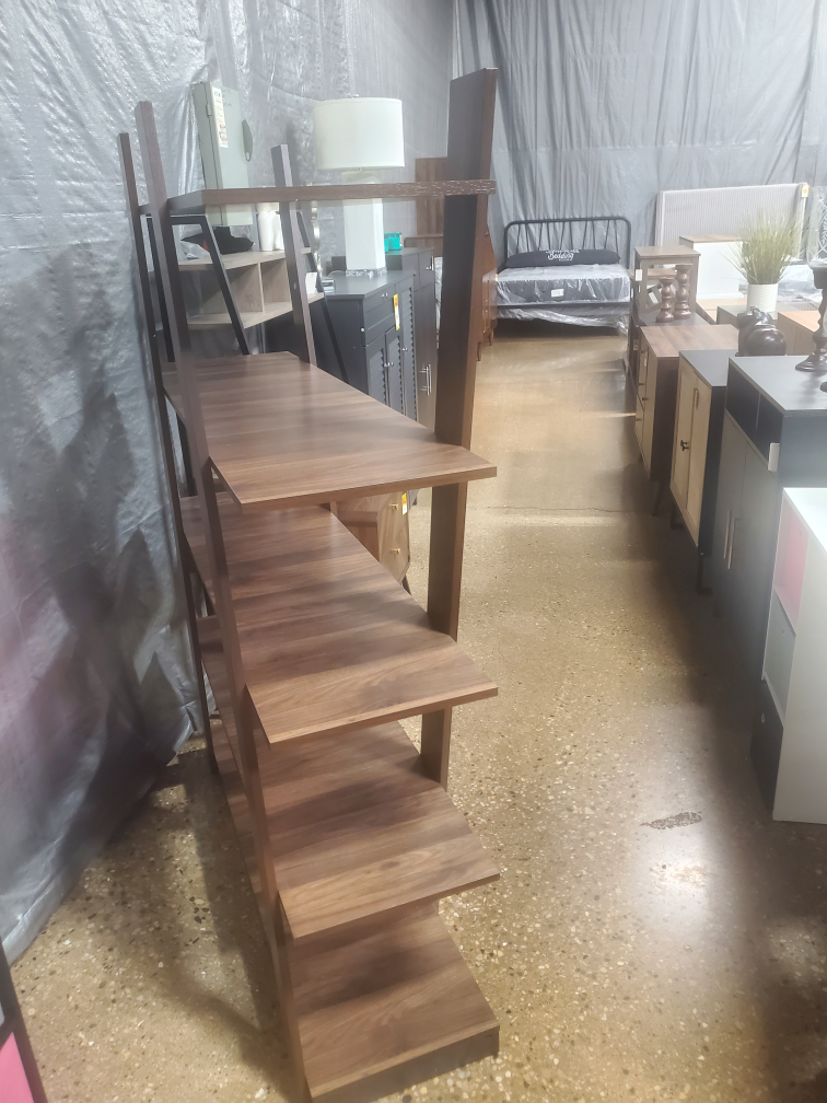 Walnut Brown Finished 5-Tier Wood Geometric Shelf - photo 5