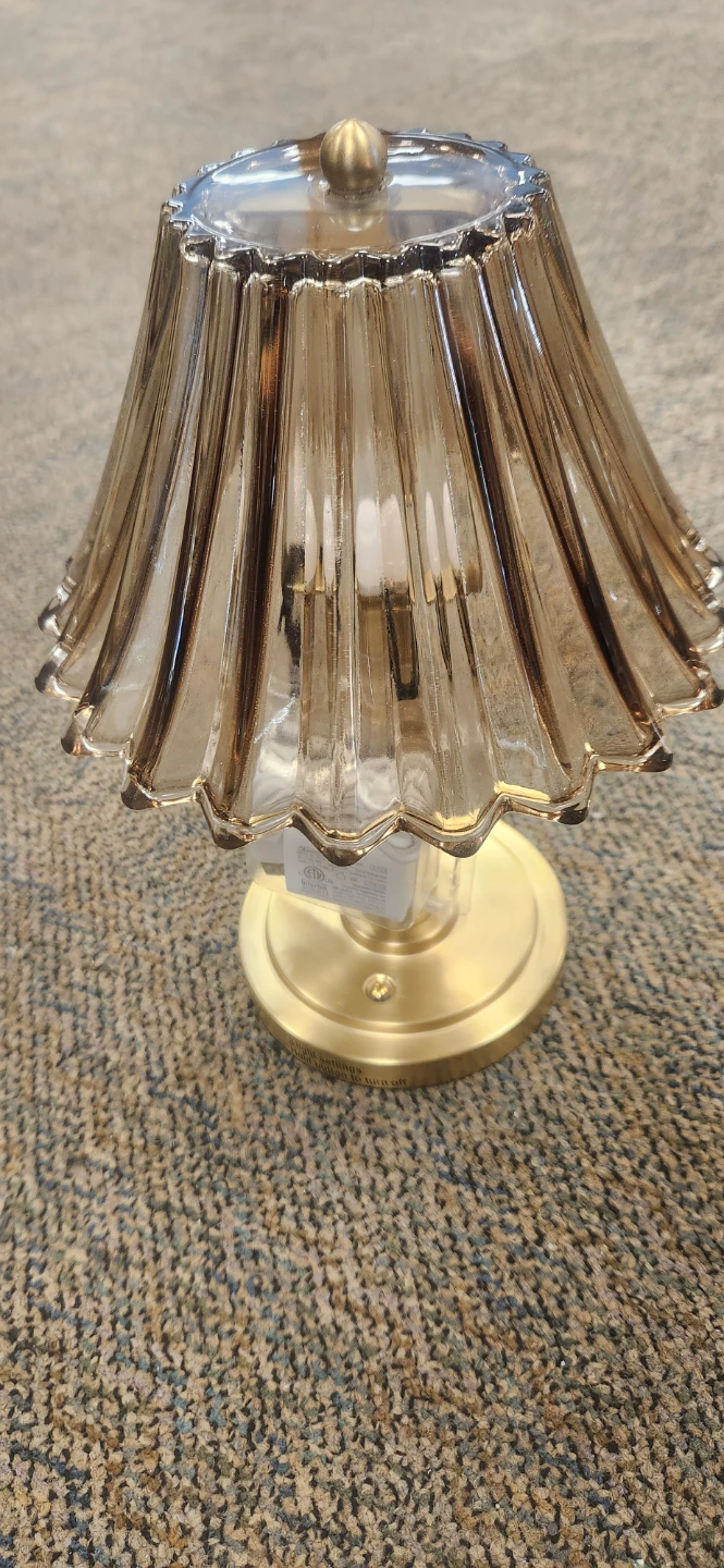 Amber Glass Table Lamp with Gold Base - photo 3