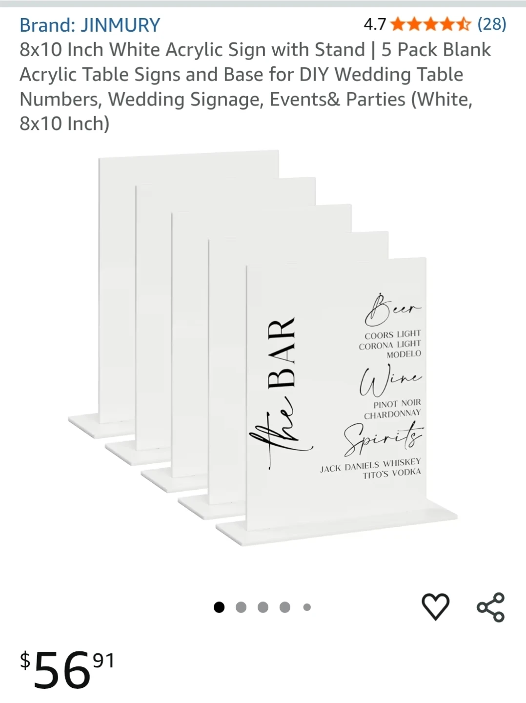 JINMURY 8x10 Inch White Acrylic Signs with Stands (5 Pack)