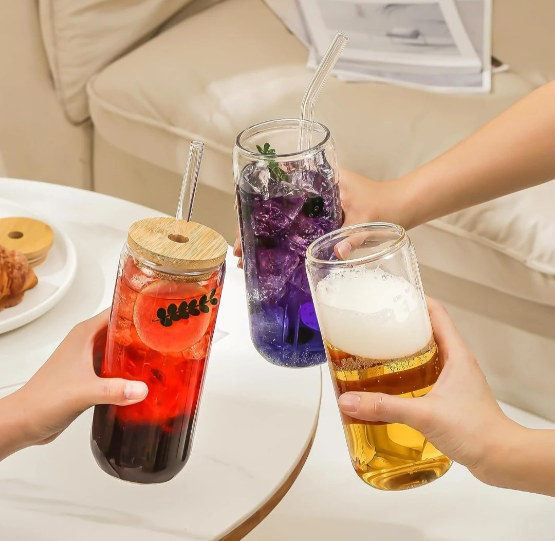 8-Piece 20 oz Glass Tumbler Set with Bamboo Lids and Straws - photo 5