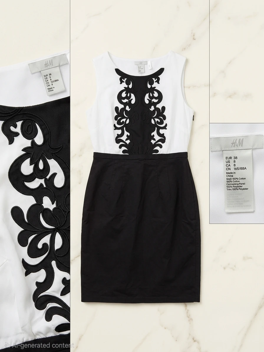 H&M Black and White Embroidered Dress